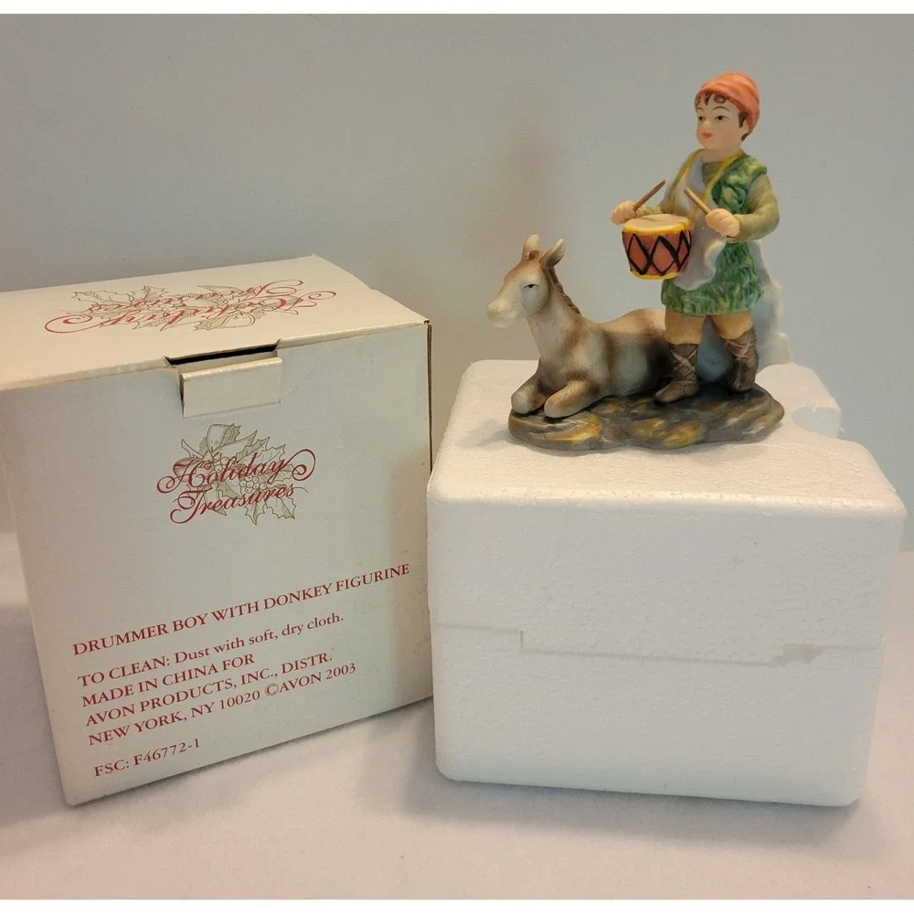 Avon Drummer Boy w/‎ Donkey Figurine Holiday Treasures Nativity 2003 Christmas